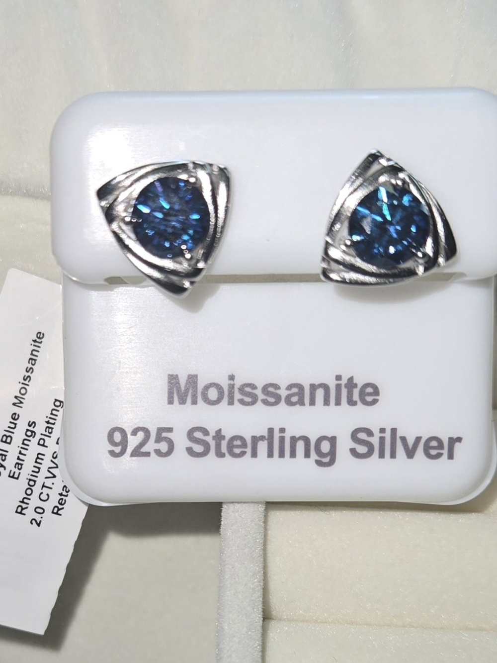 Sterling Silver Blue Moissanite Triangle Stud Earrings